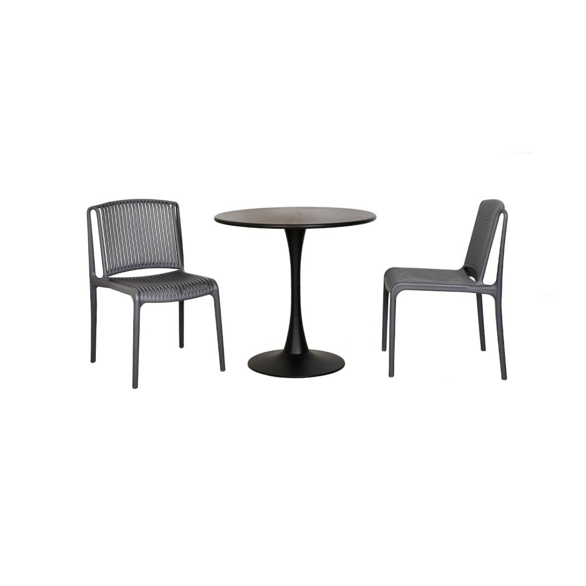 Juego de comedor, mesa color negro y sillas grises